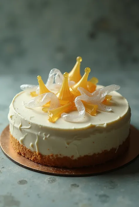 Some artificial used condoms on a round cake