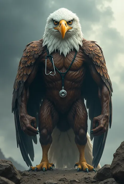 Eagle with human body with stethoscope 