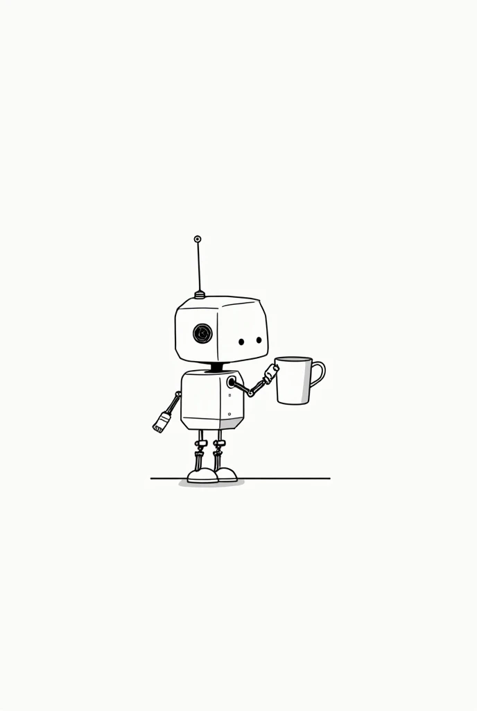 robot drinking coffee vector black and white only lines