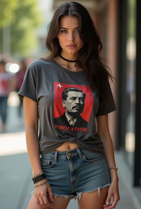 Big breast hot college girl in lenin shirt amd short jeans