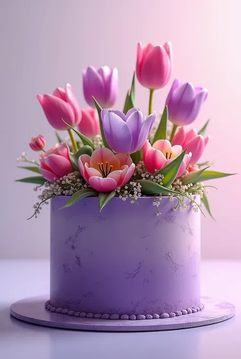 Purple cake with tulips 
