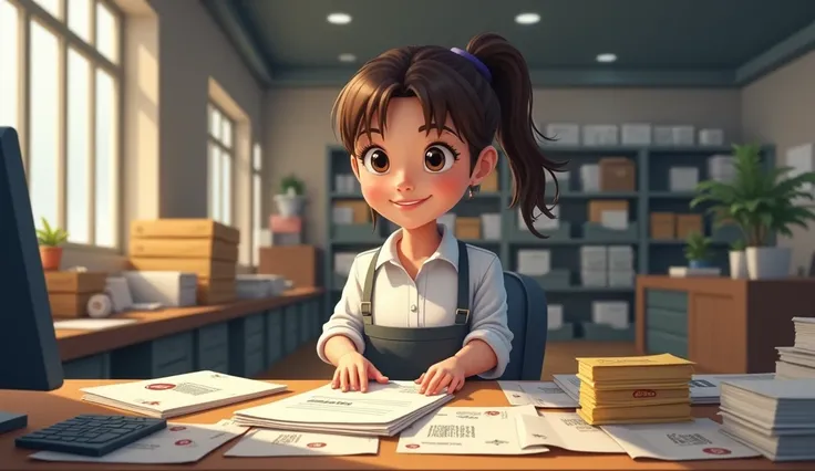 Image of a post office employee checking some letters on the desk