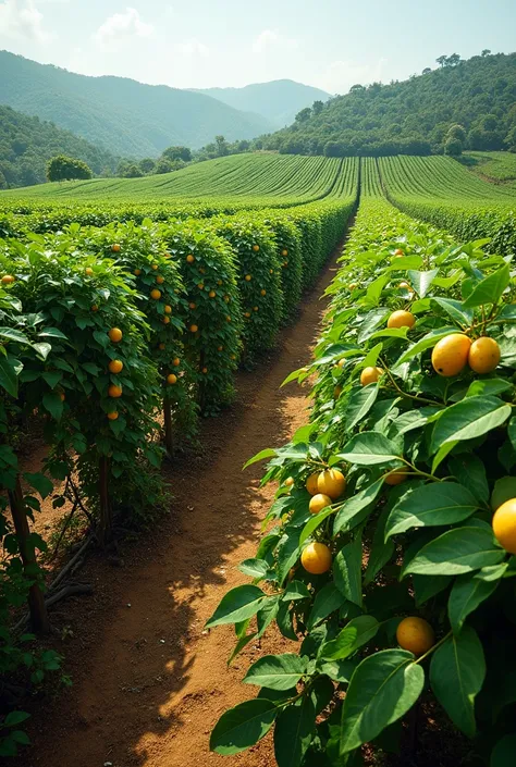 Draw the planting systems and distance used in passion fruit cultivation
