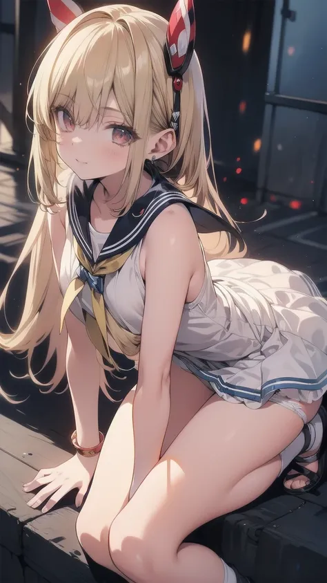 One girl, solo,,High resolution, chest, Turn around and look, smile, Blushing, Blonde, Headpiece, accessories, Long Hair,  High resolution, masterpiece, Anatomically correct, Best Quality, High detail, Very detailed, 大きなchest, Anime Style,High school girl,...