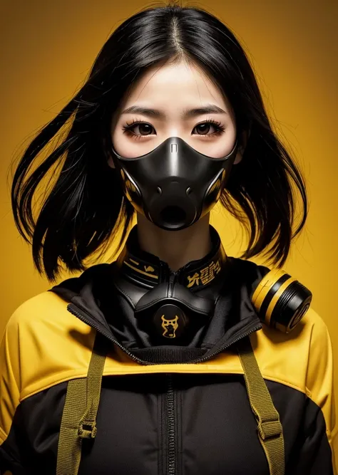 scar,horror,Zombie, Japanese girl with gas mask,negro & Golden background,monochrome,sport,terrex