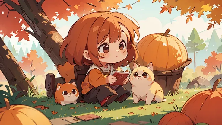 Beautiful autumn themed wallpaper、Illustration、cute