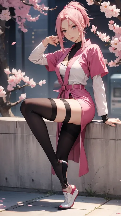 sakura haruno, sexy nurse outfit, black tights, white shoes, sexy pose, full-length