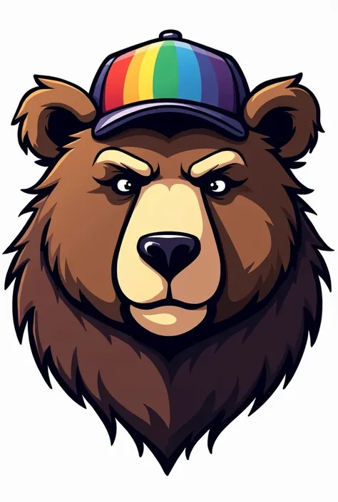 Create a Brandlogo, a sweet but strong gay bear, with a fitted cap, in bearpride colours, only head, transparent background 