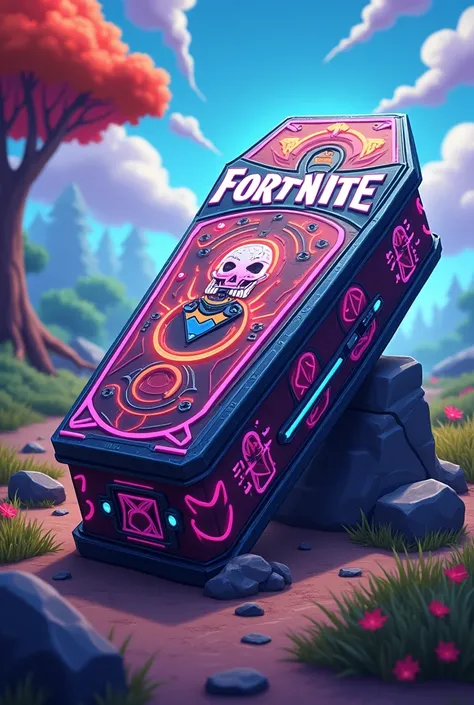 Coffin with theme Fortnite as a Game in a colorfull way