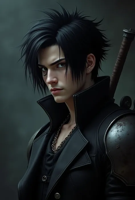 ff8 squall with very short hair style and black hair in ff16 style with a gunblade