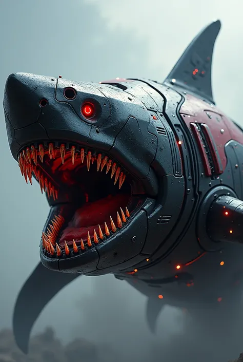 I want a big, imposing, evil mechanical shark in black and red, but it should be a logo for my profile.