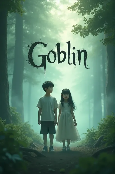 [Image description: A poster with boy and girl standing in front of a beautiful, misty forest. The background is a soft, ethereal color, with the title "Goblin" written in bold, cursive font.]

Model: realstic koran boy and realstic koran model girl 