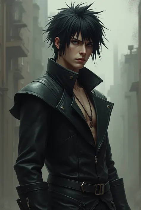 Squall from Final Fantasy 8 if he had short black hair with a gradient 