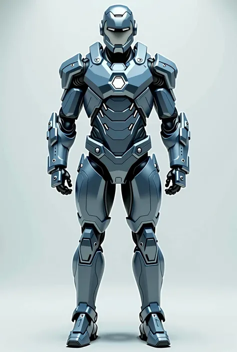 Futuristic light weight armor design, let it me more sleek with an arc reactor on it and add light blue and black and white to it. Man armor please
Show me the image in different angles like leg thrusters shoulders, arms.. 