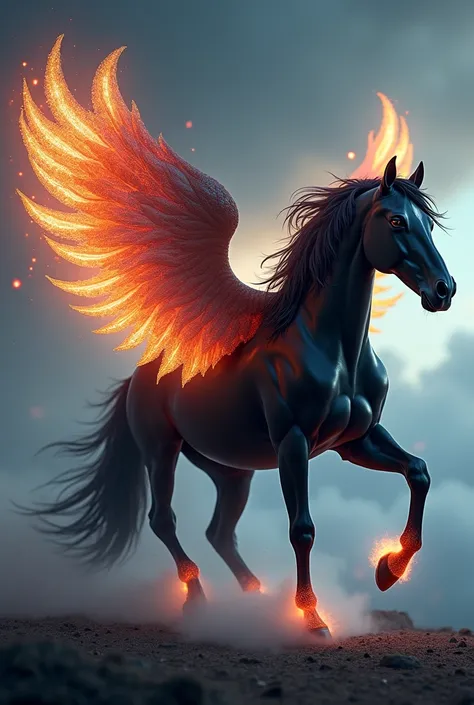 Nightcore kawaii black horse with phoenix wings 