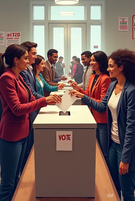 drawing: Citizens voting in a ballot box