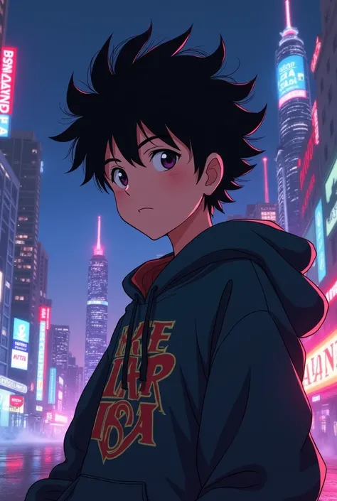 An anime with messy black hair and a 2000s style