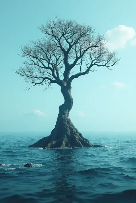 A tree in the middle of the ocean 
