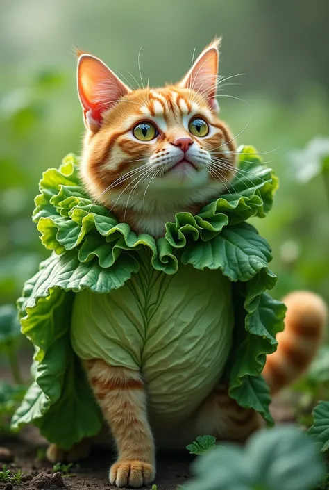 A cat in a cabbage suit
