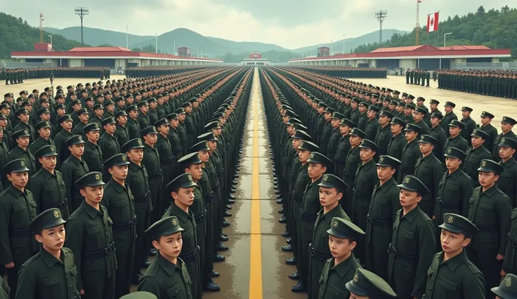 Images of soldiers in line, together at the military base 