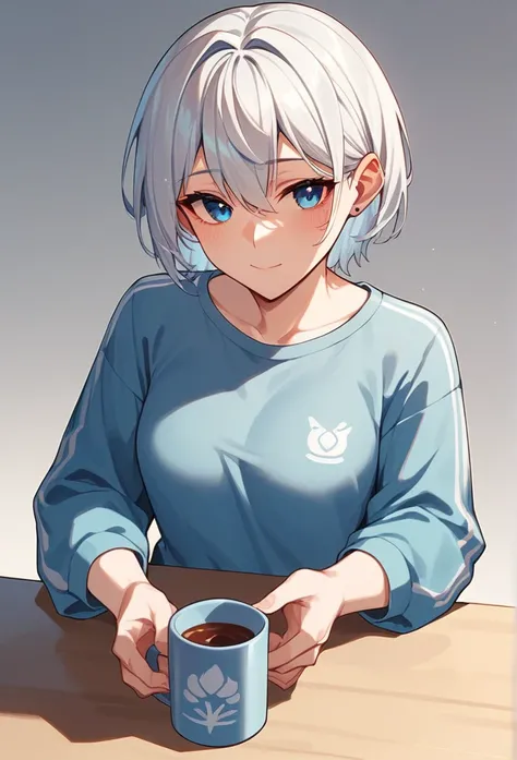 blue eyes white hair girl, d cup