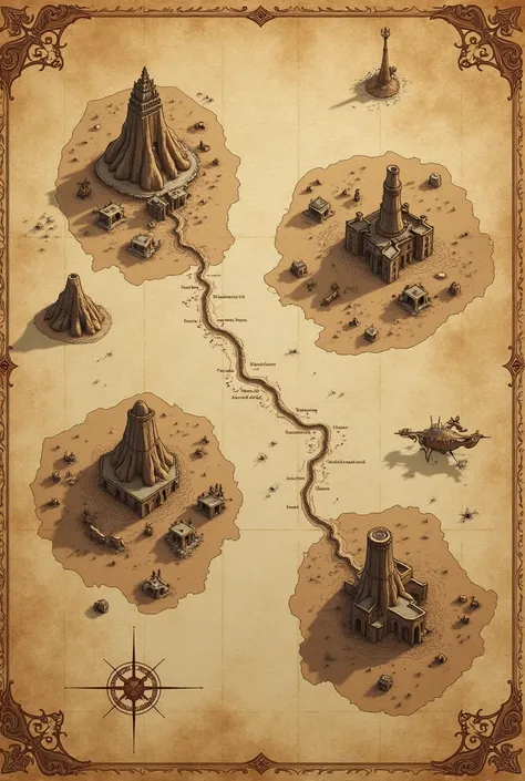 in this style I wanted a big map, I wanted it as if it were on an ancient papyrus with about 4 cities , for a wild west rpg