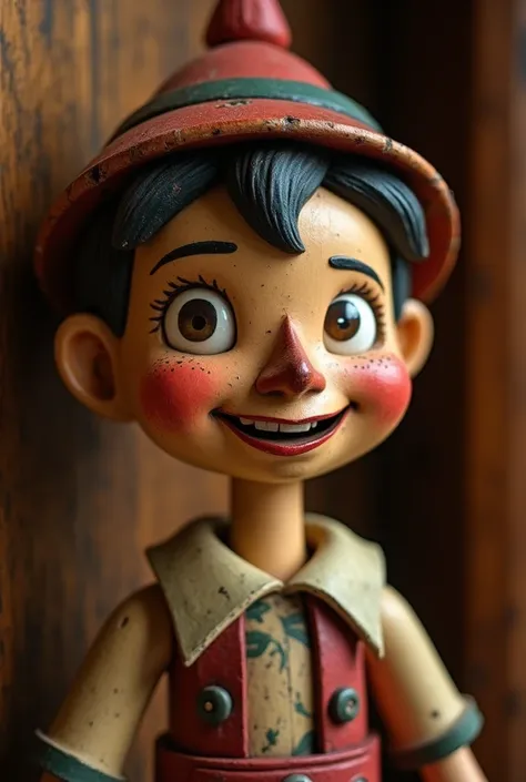 wooden doll pinocchio expression of mischievous