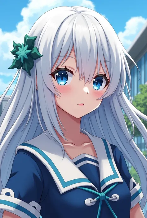 Uma garota do anime de Boku no hero academy, white hair and blue eyes