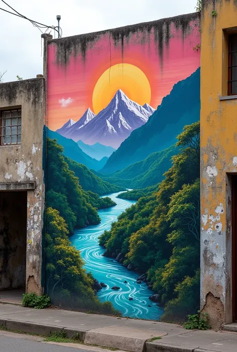 Create a graffiti alluding to the mountains and rivers of Tolima, Colombia