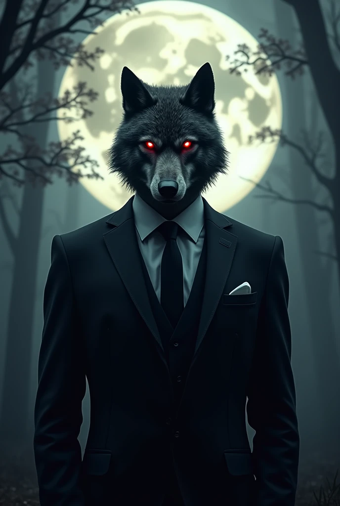 Werewolf in human form.Red Eyed.Let it be a short haired man.Let the face and the series be human.In a suit, maybe.Arkada dolunay olsun.Let it be oak and let it be human 