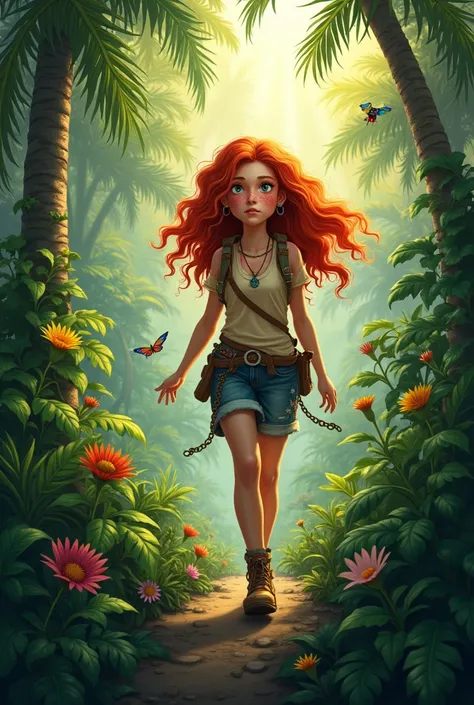 Redhead girl in the tropical jungle