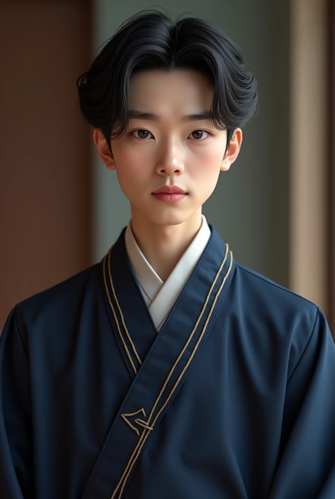 "Zhang Wei-long is a  boy, of Chinese descent, with fair skin and dark, piercing eyes. He has straight, jet-blue hair., well aligned and falling to just below the ears, maintaining a polished and refined appearance. Your face is symmetrical, with striking ...