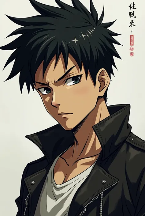 Create a character like Mikey from Tokyo Revengers, but with black hair and no background.