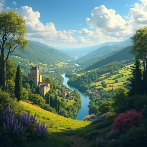 Landscape painting in the Dordogne Valley in France, Bela arte UHD 4K, 8k stunning artworks, Highly detailed digital art in 4k, Arte Digital Fina 4K, art fantasy 4K, Concept Art Wallpaper 4K, HD 4k illustration wallpaper, Fantasy with 4K details, High qual...