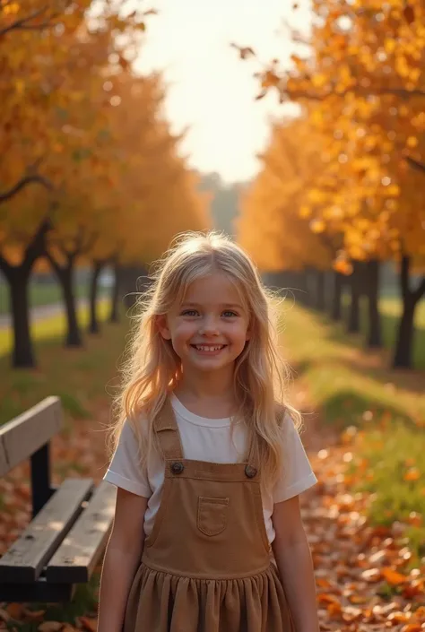 An Award-Winning Masterpiece 1.2) (photorealistic 1.2) a cute blonde girl, realism, Autumn Digital Backdrop For Photography, Apple Orchard Road, Digital Background Composite, Harvest, Bench, Fall Outdoor Photo Portraits, Cinematic, Falling Leaves