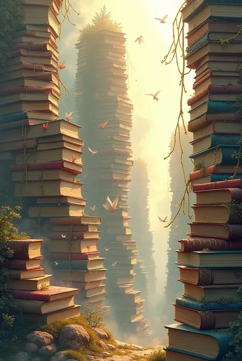 an illustration without people that represents book and imagination