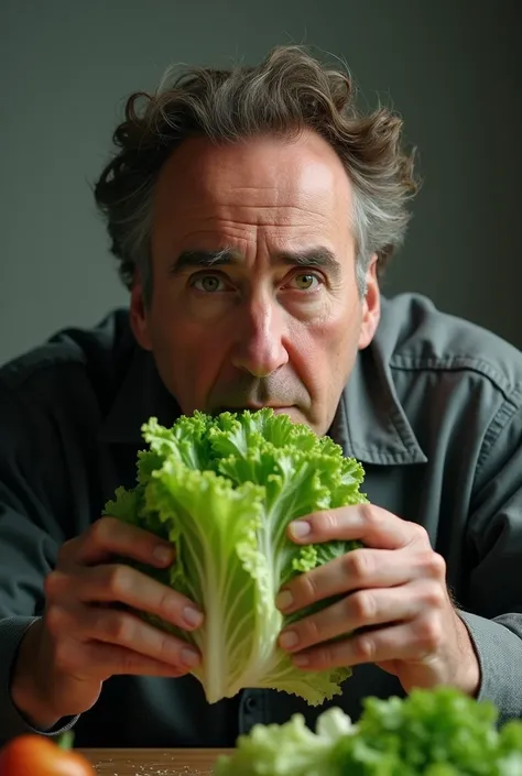 Mature Nicolas eating lettuce 