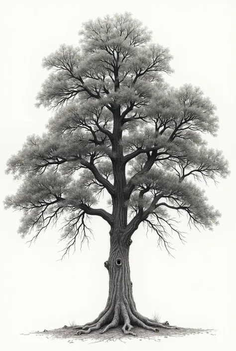 Realistic and highly detailed tree drawing made with microtip and ink