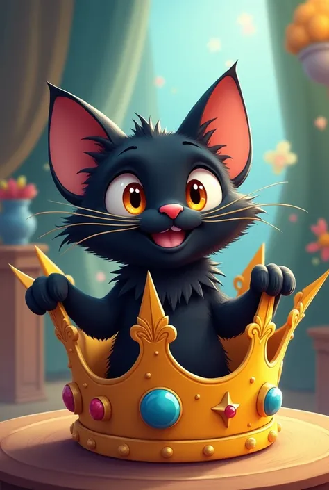 Cartooni black cat popped on crown