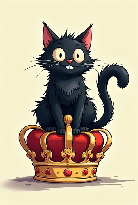 Cartooni black cat taking a shit on a crown