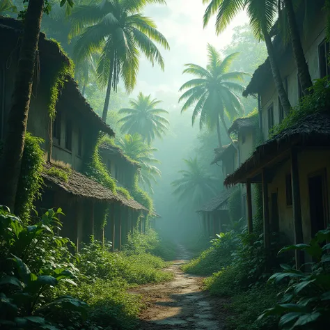 Desolate, abandoned, eerie, tropical.