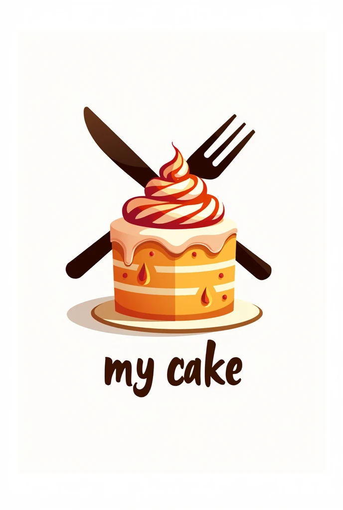 Elements: A stylized cake in the center, with a fork and knife crossed behind.
COLORS: warm tones (yellow and orange) with a white background.
Typography: Rounded font in a dark brown color that says "My cake".
With a black and white tattoo style.
Similar ...