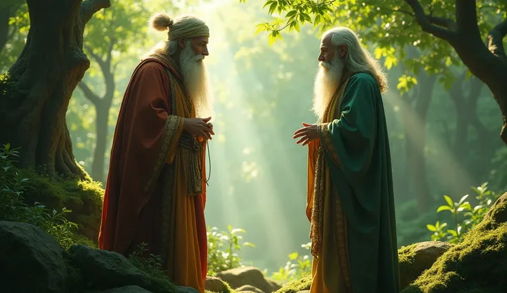 The king talking to a guru in the forest.