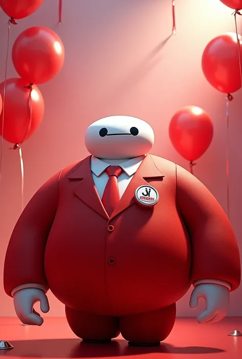 Make me a Baymax from Big Hero 6 , in a political campaign , His party is called Red Control and his environment is red and white.