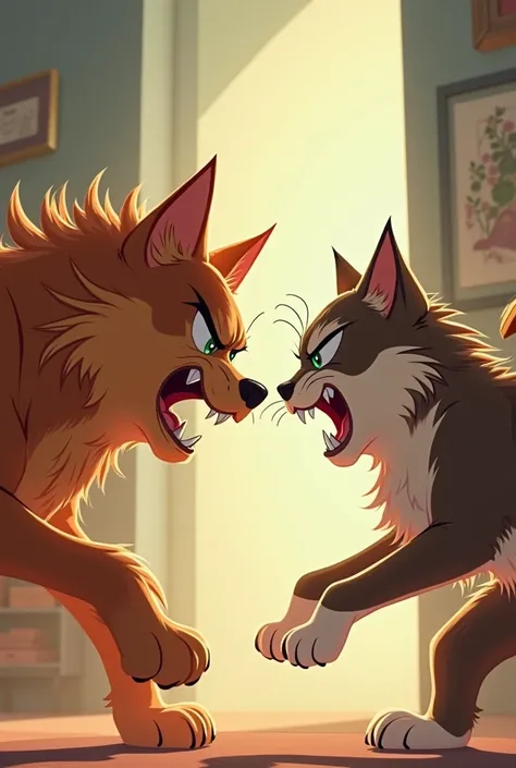 ANIMATION DOG AND CAT ANGRY AT EACH OTHER