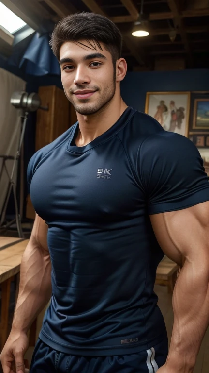 ((Highest quality, 8K, Masterpiece: 1.3))、Thailand Laos Burma Asia, Thai man, A handsome Asian rugby player with short hair, a muscular beard, and big muscles., １A man who has、 yo、Good appearance、Beautiful nose、smile、 Detailed eyes and face、beautiful light...