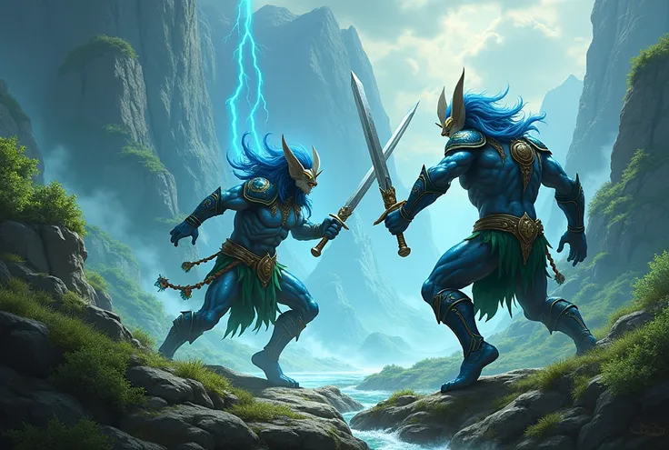 Fantasy warriors blue green hot men elves 