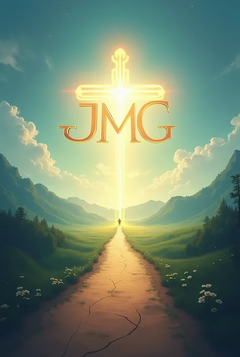 Make a 60x90cm banner for my prayer group with the name JMG, with elements like cross, path, remembering that we are young missionaries