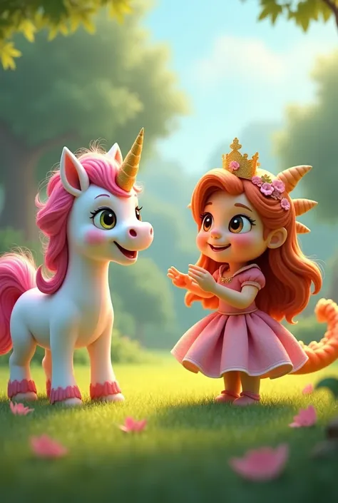 Animated cute little unicorn animated dragon animated cute little princess playing each others