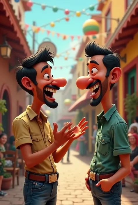 A person of Mexican nationality telling a joke to an animated gringo 



